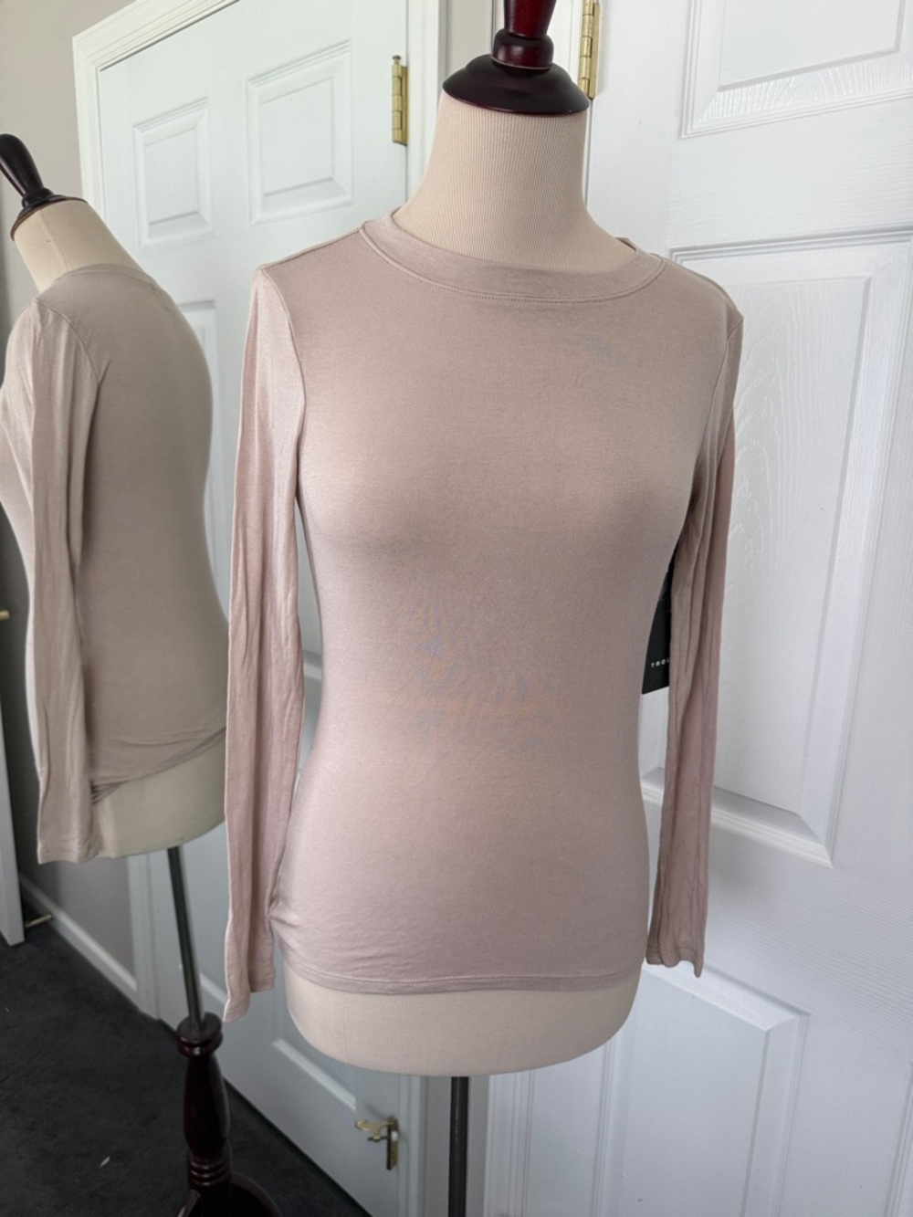 Trouve Sheer Layering Tee Tan Memior Long Sleeve Crew